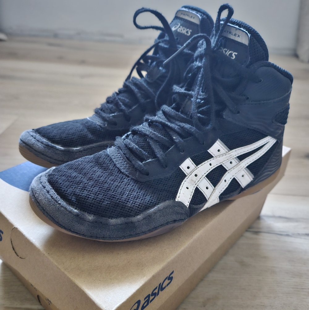 Asics Youth Black Athletic High-Top Shoes with White Stripes
